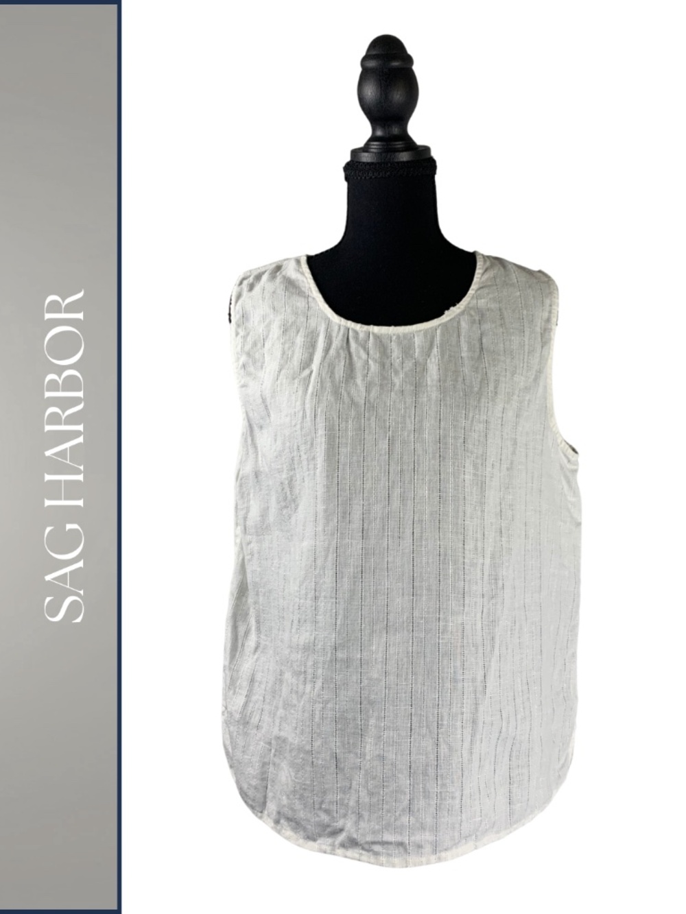 Sag Harbor Sleeveless Striped Linen Top M Rounded Hemline Resortwear Boho Summer